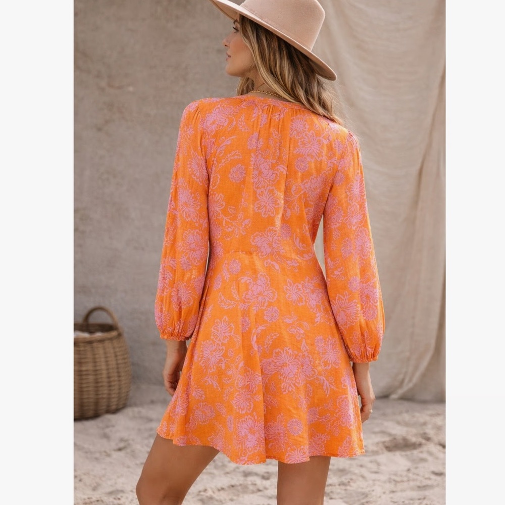 XiRENA Orange Pink Floral Mini Dress Size Small - Picture 3 of 12